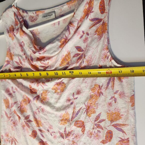 Haute Hippie Floral Tank Sz L Linen Blend Drape Neck White Pink Purple Summer - Picture 3 of 4